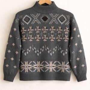 Hand Knit Fair Isle Vintage Sweater Wool Large Charcoal Limited
